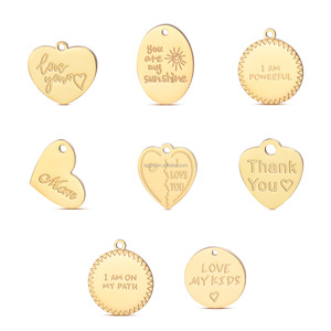 Pendentif Disque Personnalisé en Acier Inoxydable Plaqué Or 18K avec Citation, <span class=keywords><strong>Mantra</strong></span> ou Verset – Breloque Souvenir DIY - Product Image 4