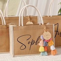 Sac fourre-tout en jute personnalisé avec nom, sac de plage en toile de jute personnalisé avec pompon, cadeau de mariage pour demoiselle d'honneur, sac de voyage réutilisable