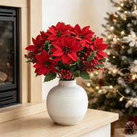 Bouquet de Poinsettias Artificiels avec Baies Rouges, Faux Étoiles de Noël pour Décoration de Table de Fête à Domicile, Vente en Gros Usine