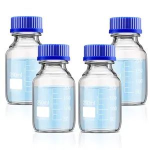 100Ml 250Ml 500Ml 1000Ml Heldere Gegradueerde Media Flessen Laboratoriumglas Reagensfles Met Plastic Blauw Schroefdeksel