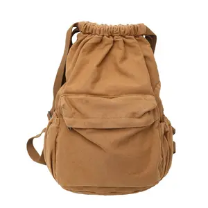 Trendy Custom Washed Canvas Drawstring Backpack: Lightweight Hiking and School Bags for Boys and Girls, Ideal for Casual use