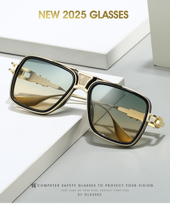 Gafas de Sol Modernas de Metal Clásico, Diseño 2025, Lentes Degradadas, Armazón Dorado Cómodo, Gafas de Sol Cuadradas para Hombre, Tono Neutro, Detalles - Product Image 3