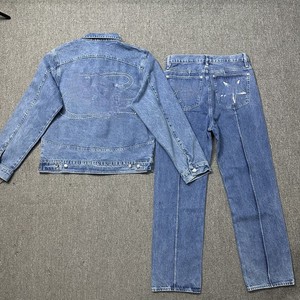 Conjunto De Dos Piezas De Jeans Personalizado A Precio De Fábrica Traje De Jeans Bordado Lavado Estampado Chaqueta De Mezclilla Para Hombre Conjuntos De Jeans <span class=keywords><strong>Azules</strong></span> Para Hombre - Product Image 4