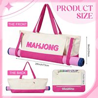Sac fourre-tout Mahjong en toile color-block avec lettres, sangle latérale, tapis de table Mahjong et pochette à maquillage