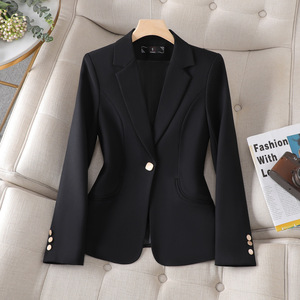 Women's Blazer Long Sleeve Professional Suit Jacket Khaki Color Worsted Fabric Office Wear - Product Image 3