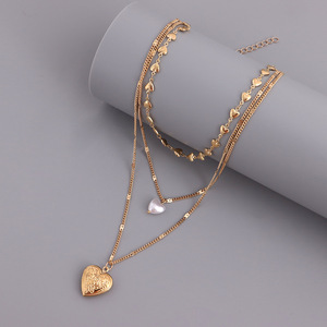 Joyería elegante cadena multicapa perla que se puede abrir corazón colgante collar para mujer estilo Ins - Product Image 4