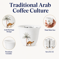 Tasse à café en céramique traditionnelle arabe Cawa, motif chameau du Moyen-Orient, 70 ml, mini-tasse en porcelaine de luxe pour l'accueil Majlis
