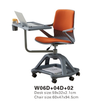 Chaise de conférence pivotante moderne avec tablette d'écriture amovible, design ergonomique, pliable, options multicolores pour le bureau et l'école