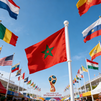 2026 En gros, Décoration de la Fête Nationale du Maroc et de neuf pays africains, en toile numérique double face avec bandeau en polyester, pour la vente en gros au Maroc