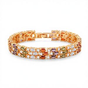 Bracelet pour femme en or 18 carats plaqué couleur or, triple rangée de zircons marquise, <span class=keywords><strong>bijoux</strong></span> pour femme, vente chaude, luxe léger - Product Image 1
