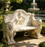 Tabouret Sculpté à la Main en Marbre Naturel de Style Européen Personnalisé avec Lion pour la Décoration de Jardin Extérieur