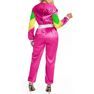 Mono retro de una pieza con bloques de color para mujer, de cintura alta, de satén, con cremallera, estilo años 80, para fiesta - Product Image 4