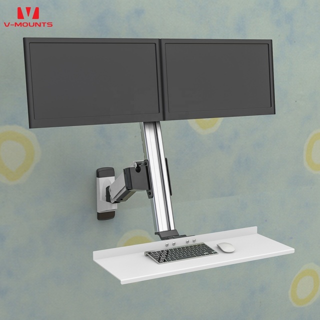 V-mounts Adjustable Monitor Arms for 13''-24'' Screens Dual Monitor Stand with Keyboard Tray