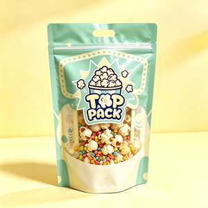 MOQ 500 Custom Printed Multi Color Zipper Pouch with Window Handle 250g 500g 1kg for Popcorn Flavored Snack Party Food Retail - Product Image 2