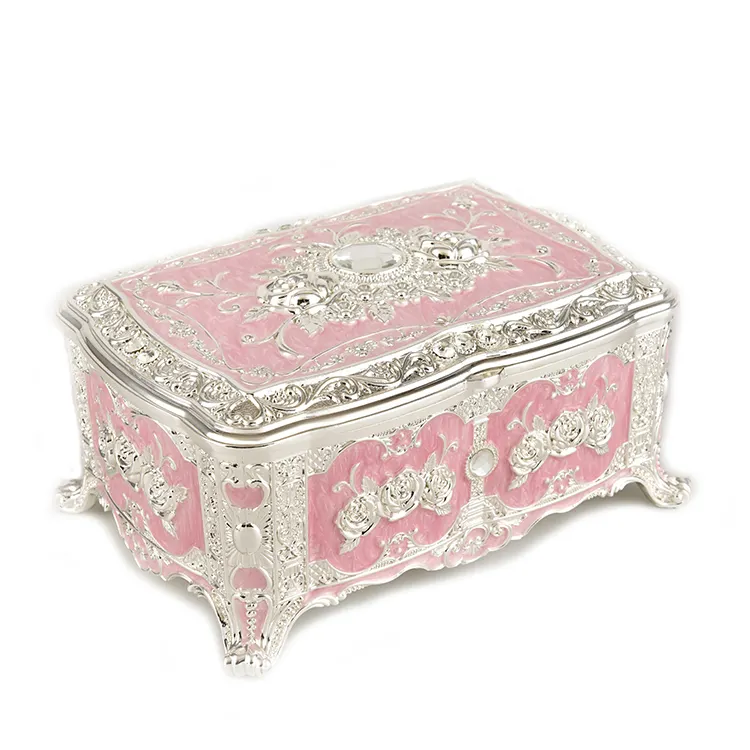 Hengwang-caja de joyería pequeña portátil para decoración del hogar, caja de joyería Vintage de Metal de oro rosa de lujo, Europeo, disponible