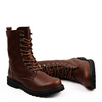 Chaussures en cuir pour hommes printemps-automne 2026, chaussures montantes à semelle épaisse, chaussures décontractées tendance pour hommes, bottes d'extérieur pour hommes avec lacets, bottes de moto
