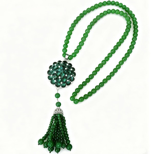 Guogaoshipin Chinese Style Green Tassel Necklace Beaded Sweater Chain Pendant For Women Gift Occasion - Product Image 5