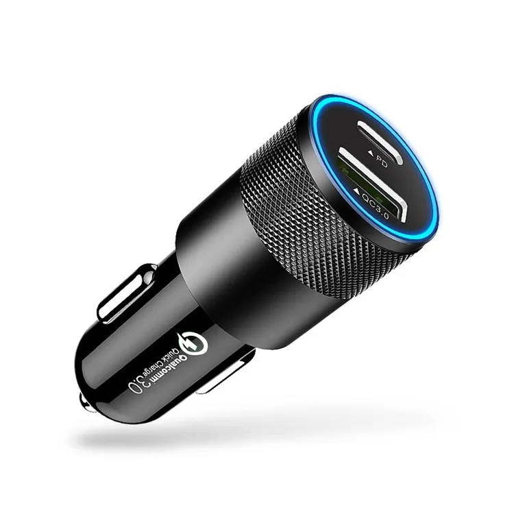 PD Car Charger USB C 30W 2-Port Compact Type C Car Charger for iPhone XS/Max/XR/X/8/7/6s iPad Pro/Air