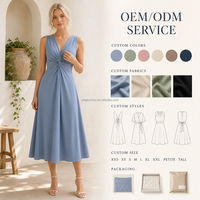 Yegao – Robe midi décontractée sans manches en coton 100 %, col en V, couleur unie naturelle, écologique, coupe trapèze, torsadée sur le devant, personnalisable en gros pour l'été (OEM)