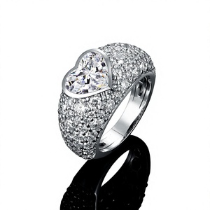 Luxury Unisex 925 Silver Heart Cut Moissanite Pave Setting Eternity Band Engagement <b>Ring</b> Claw Setting for Wedding Anniversary - Product Image 1