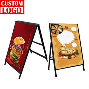 Supports d'affiches modernes en aluminium pliables, robustes et portables, avec base à roulettes et design personnalisable pour la promotion - Product Image 1