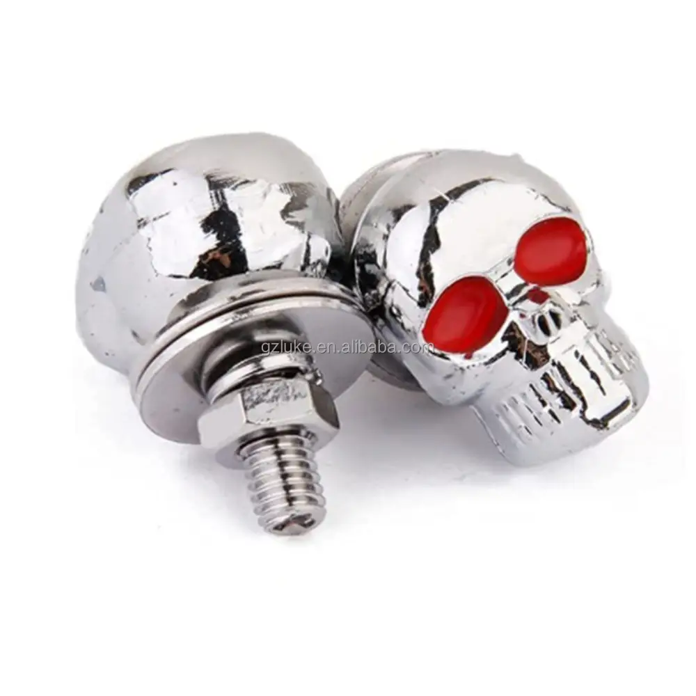 Chrome Silver Skull License Plate Frame Fasteners 6MM Motorcycle License Plate Bolts
