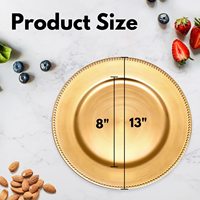 Assiette de présentation ronde décorative en plastique de feuille d'or de 13 pouces avec des perles d'or pour le dîner d'événement