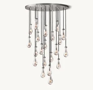 Custom Glass Big Pendant Lamp Decoration American Style Chandelier Luxury Chandelier Pendant Light Raindrop