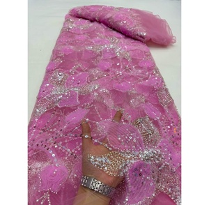 Tela de Encaje de Tul Francés con Lentejuelas de Poliéster Ecológico y Bordado de Flores 3D, Alta Calidad, Gran Venta para <span class=keywords><strong>Vestidos</strong></span> de Mujer - Product Image 4