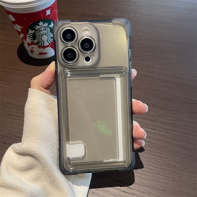 Transparent Phone Case with Card Holder for iPhone 15 Pro Max Soft TPU Wallet Cover Shockproof Anti Scratch Mobile Accessories