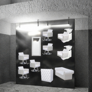 Ensemble de mobilier de salon ergonomique en cuir synthétique durable, fauteuil de coiffure inclinable, miroir réglable en hauteur, portable pour hôtel et atelier - Product Image 3