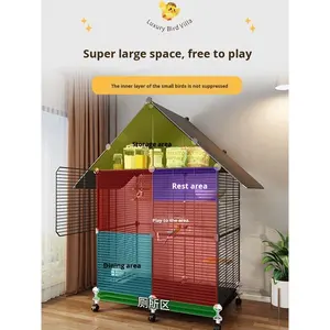 قفص طيور معدني منزلي على شكل فيلا، قفص تربية للببغاء والبادجي والكوكاتيل واليوروبين، قفص أفقي السلك للطيور الحب والغرزالي - Product Image 4