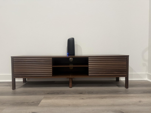 Mueble para <span class=keywords><strong>TV</strong></span> de Estilo Moderno de Mediados de Siglo, Centro de Entretenimiento de Madera con Estantes Ajustables, Mesa Consola para Sala de Estar - Product Image 2