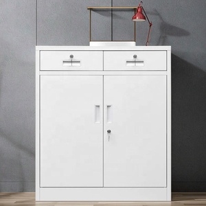 Armoire de classement noire et blanche demi-hauteur, petit meuble en acier, design populaire, démontable, casier de rangement métallique bas à 2 portes battantes - Product Image 5