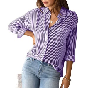 Women's Vintage Blue White Blouse Long Sleeve <strong>Top</strong> with <strong>Sequined</strong> Decoration Summer Autumn Casual Fashion Loose Fit Woven <strong>Top</strong> - Product Image 6