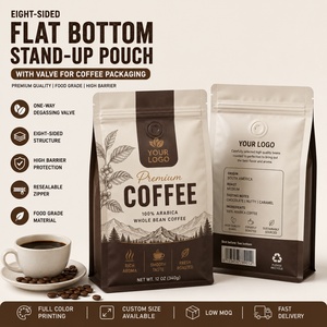 ถุงตั้งได้แบบแปดเหลี่ยมก้นแบนพร้อมวาล์วสำหรับบรรจุภัณฑ์กาแฟและอาหาร - Product Image 1