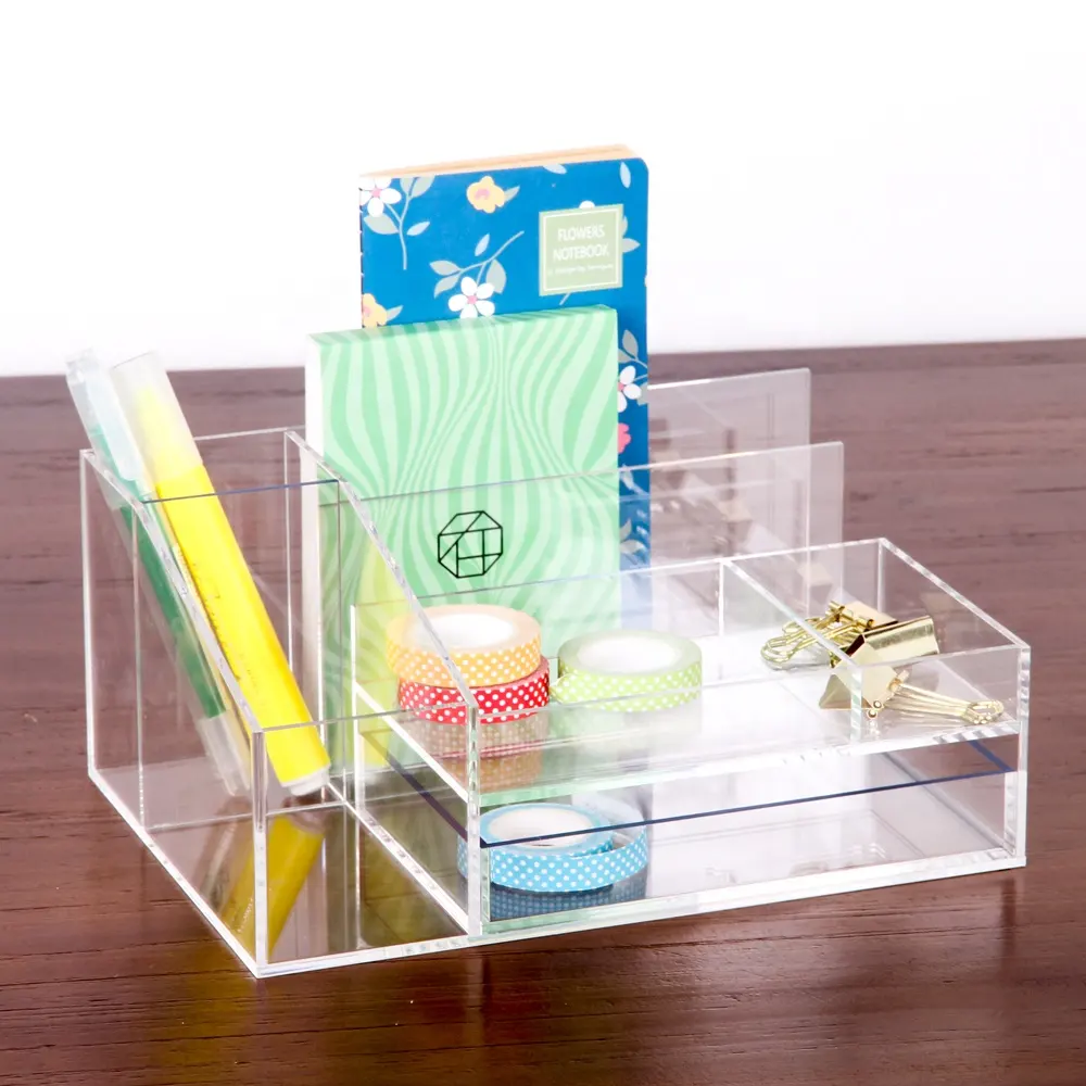 Transparente Schreibwaren Aufbewahrung boxen Umwelt freundliche Büro Acryl Schreibtisch Organizer Box