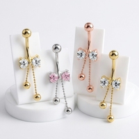 Xinfocus Anneaux de nombril tendance avec nœud pendante en acier inoxydable, bijoux de corps, barre de nombril, bijoux de corps à la mode pour femmes et hommes