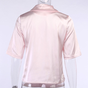 Elegante Camicetta Estiva in <span class=keywords><strong>Seta</strong></span> da <span class=keywords><strong>Donna</strong></span> con Scollo a V e Mezza Manica, Blusa Casual Morbida Tinta Unita, Kimono Sexy da Club - Product Image 6