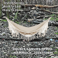 Hamac en toile double pour camping en plein air avec glands, 200x150cm, capacité de charge de 150kg, utilisation pour adultes, portable, suspendu