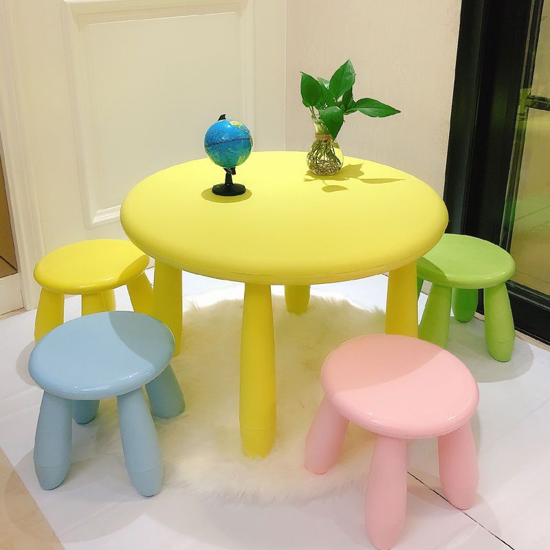 Yellow round table stool-pink yellow blue green