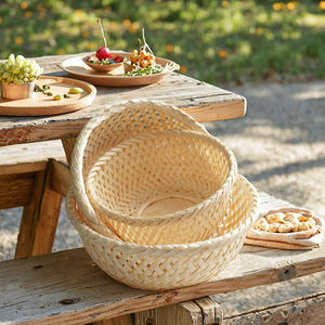 Paniers tissés en bambou de style moderne fait à la main-paniers de rangement de cadeaux d'affichage créatif pour le thé collations fruits secs pâtisseries nourriture - Product Image 3