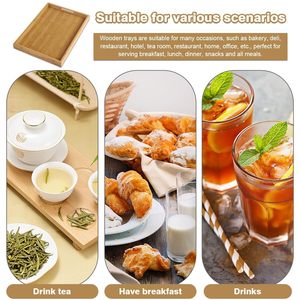 Plateau de service en bambou 38x25cm, plateau rectangulaire en bois pour thé et pain, plateau alimentaire multifonctionnel pour bureau - Product Image 5