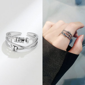 Beaded Anxiety <b>Spin</b> Open Adjustable <b>Rings</b> Insert Cubic Zirconia Copper Unisex Irritability Anti-pressure Jewelry Wholesale - Product Image 3