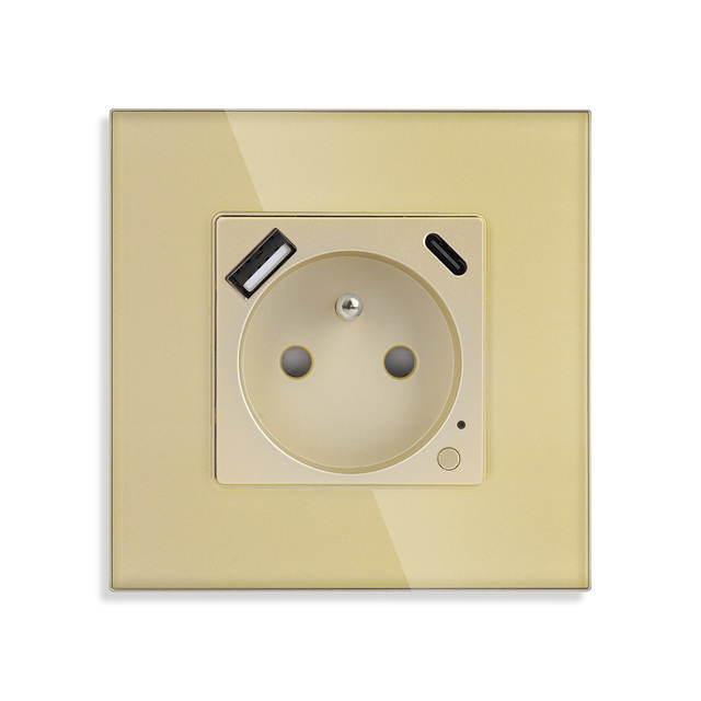 Golden Color Wifi Smart Socket With Fast Charging Factory Direct Wholesale USB Type C Iphone 16 Smart Zigbee Socket French