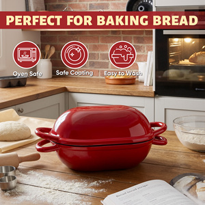 Olla de hierro fundido esmaltado de 2QT con tapa, tipo horno holandés ovalado, con asas, apta para horno, apta para lavavajillas, compatible con inducción y gas, para masa madre - Product Image 3