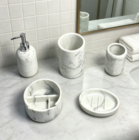 Ensemble d'accessoires de salle de bain en résine effet marbre blanc de luxe, 5 pièces, aspect pierre moderne, distributeur de savon, porte-brosse à dents, porte-savon