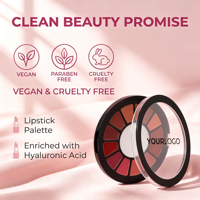 Palette de lèvres mate personnalisée à marque privée, base de maquillage pour les lèvres, fini velours mat, hautement pigmentée, végane, sans cruauté, nourrissante, cosmétique pour les lèvres