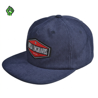 Casquette Snapback de Sport Hip-Hop à 5 Panneaux en Velours Côtelé Bleu Marine Vintage avec Logo Personnalisé OEM et Écusson Tissé – Qualité Supérieure – Vente en Gros