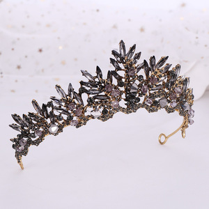 Tiaras y coronas de boda de cristal negro Retro Vintage para mujer, accesorios de boda, corona real para baile de graduación - Product Image 2